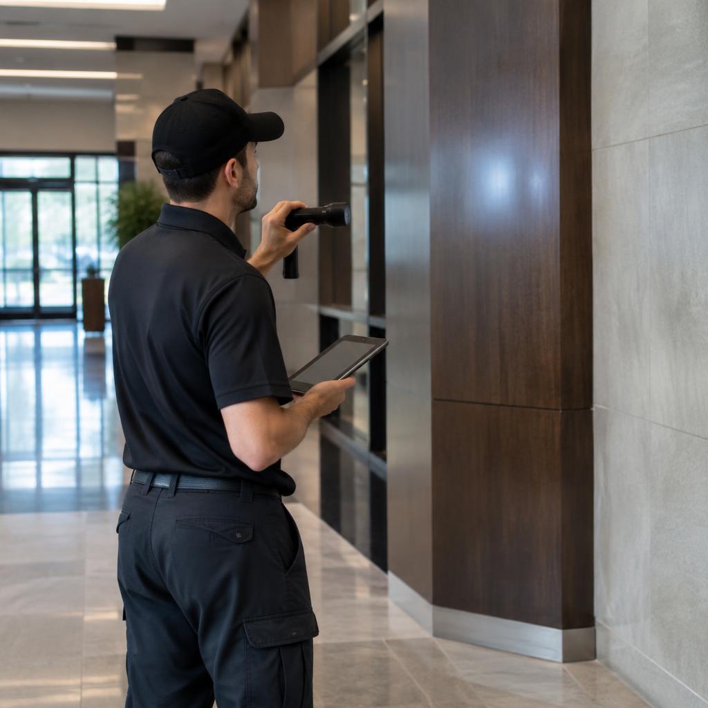 Technician inspecting a commercial facility